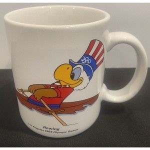 Vintage 1984 Los Angeles Olympic Coffee Mug Sam the Olympic Eagle "Rowin…